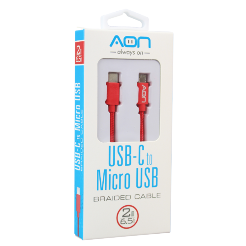 USB-C to Micro USB, 2M, Red, Nylon Braid